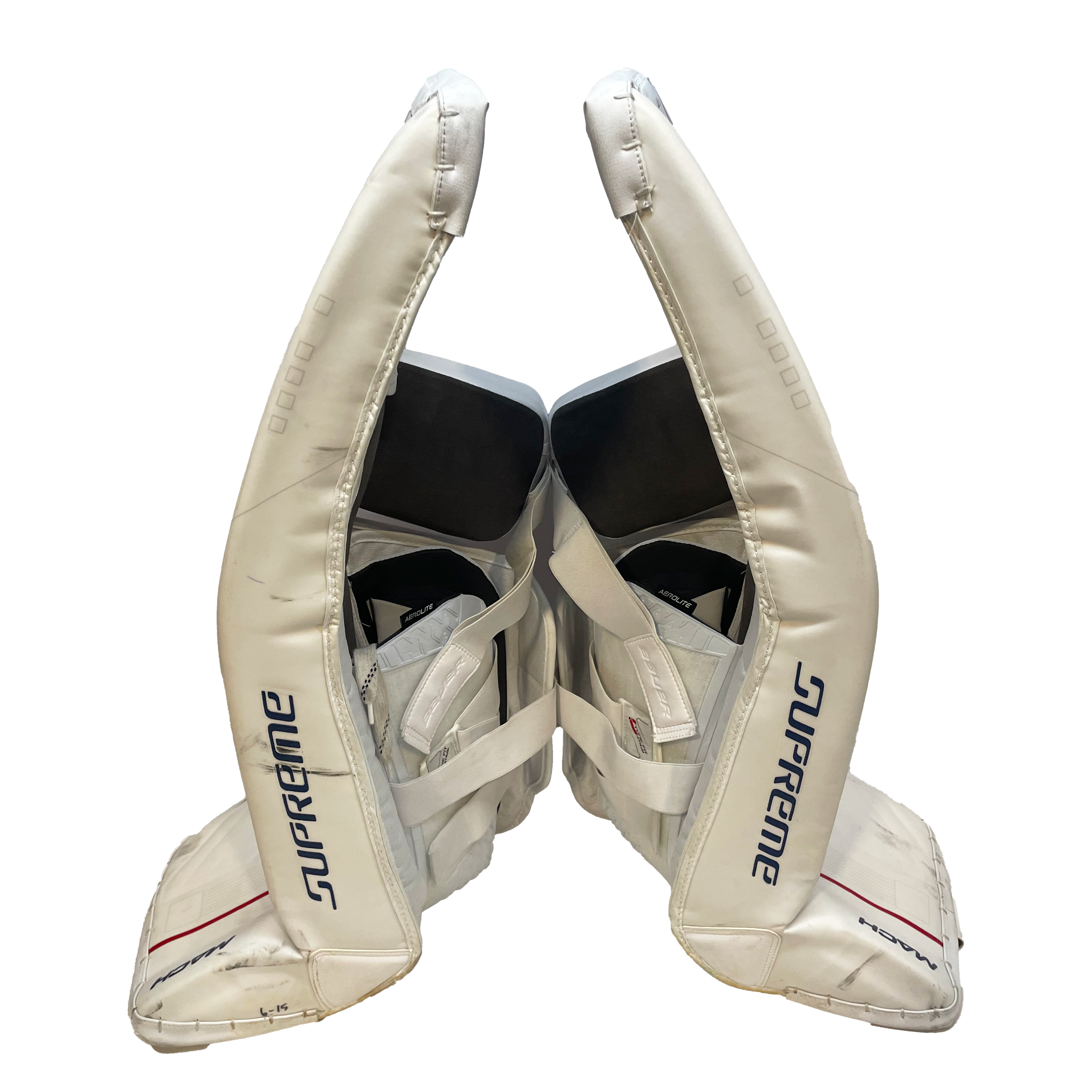 Bauer Supreme Mach - Ensemble de protections Jake Allen NHL Pro Stock d'occasion - Canadiens de Montréal (blanc/rouge/bleu)